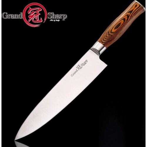8 Inch Chefs Knife Japanese Style Kitchen Cutlery Meat Cleaver Stainless Steel Pakka Wood Handle with Gift Box Grandsharp