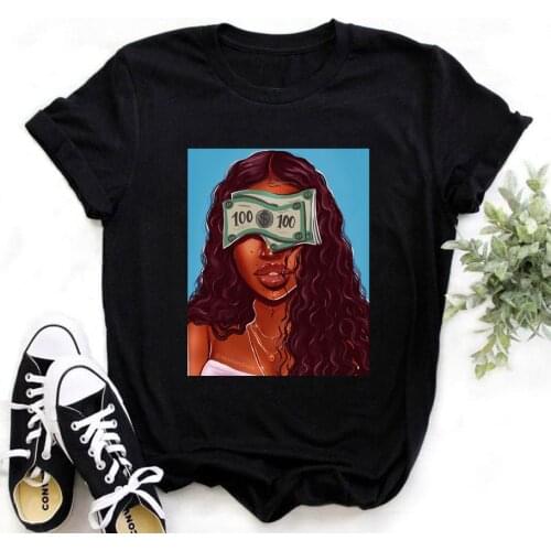 FIXSYS Harajuku Black Girls Tshirt Women Cartoon Print Tops Female T-shirt Cute Tee Shirts Korean Style Tops Clothes Woman Shirt