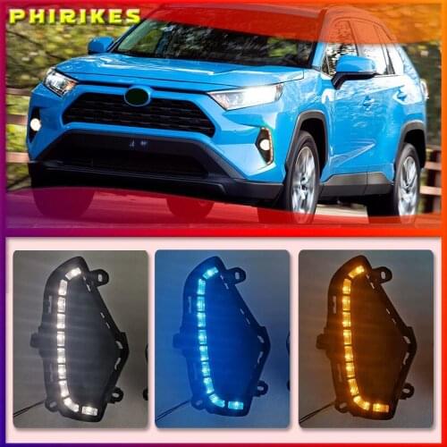 For Toyota RAV4 2019 2020 Yellow Turn Signal Function Waterproof ABS 12V Car DRL LED Daytime Running Light With Fog Lamp Hole