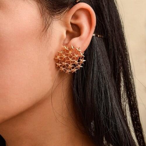 Elegant Gold Color Stars Stud Earrings Statement Alloy Star Earring For Women Everyday Teen Party Jewelry Birthday Gifts Brincos