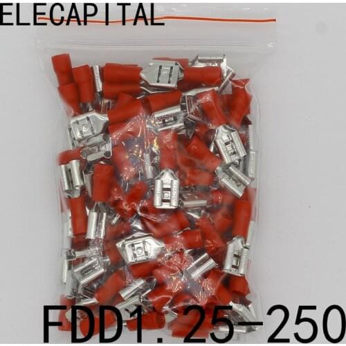 FDD1.25-250 insulating Female Insulated Electrical Crimp Terminal Connectors Cable Wire Connector 100PCS/Pack FDD1-250 FDD