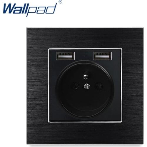 French Socket with Double USB Charging Ports Wallpad Luxury EU Wall Socket Satin Metal Panel USB Socket 2.4A