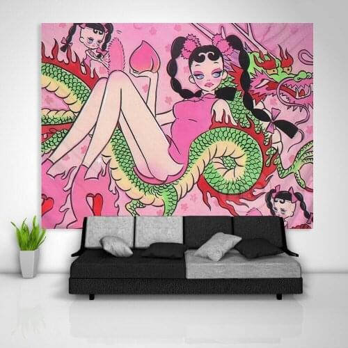 FFO Anime Girl Tapestry Aesthetic Japanese Illustration Art Wall Poster Hanging Tapestries Blankets Sofa Table Cover Home Decor
