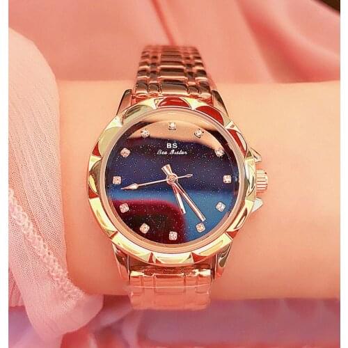 Hot Sale Famous BS Brand Rose Gold Crystal Bracelet All Stars Luxury Women Bracelet Watch Lady Rhinestone Wrist Watch