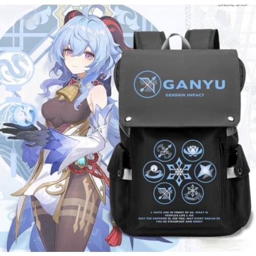 Game Genshin Impact Keqing Klee Fischl Cosplay Unisex Students School USB Charging Port Large Capacity Bags Laptop Travel Gifts