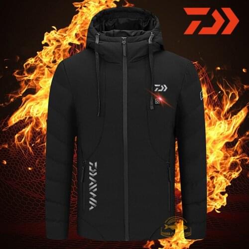 Daiwa 5V Electric Heated Jacket Abdomen Arm Back Heated Outdoor Waterproof Winter Fishing Coat With Cap USB Heating Warm Clothes