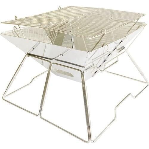 Square Wood Stove Outdoor Grill Mini Grill BBQ Outdoor Stove Camping Stoves Picnic Folding Grill with Grilled Net