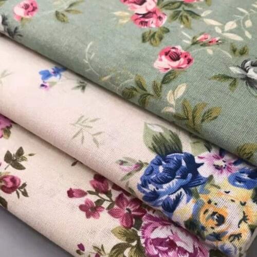 LINENCotton Fabric For Clothing Quilting FLOWERS Twill Fabrics Cloth DIY Sofa Curtain Tablecloth Cushion CRAFT SEWING Materiasl