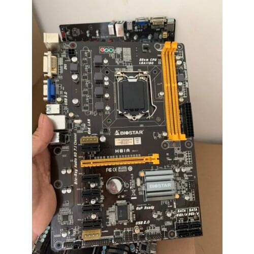 Used BIOSTAR H81A Motherboar LGA 1150 DDR3 Mining motherboard SATA3 USB2.0 USB3.0 6GPU 6PCI-E VGA DVI Professional mining