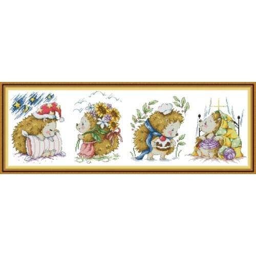 Joy Sunday Patten Happy Little Hedgehog DMC 11CT14CT Cross Stitch Kit Embroidery Needlework for Baby Room Decor Handmade DIY Set