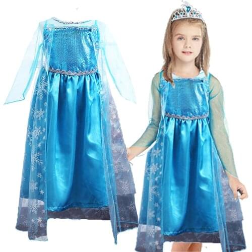 2021 New Elsa Dress Girls Summer Dress Princess Cosplay Costume Dresses For Kids Christmas Birthday Fancy Party Vestidos Menina