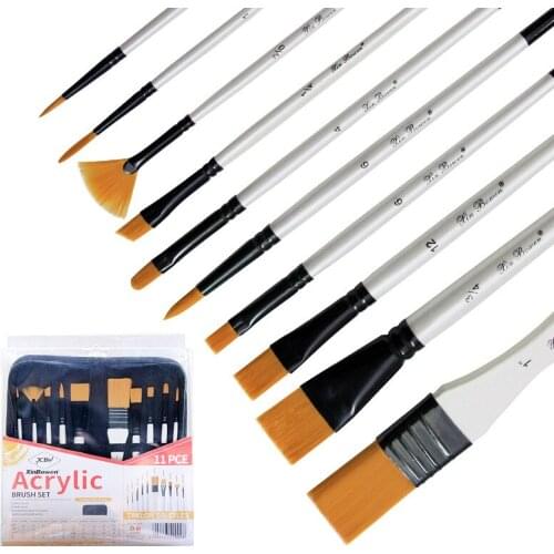 Cross-border new white pole 10piece set of mixed Multi-specification high-quality nylon painting brush canvas package brush set