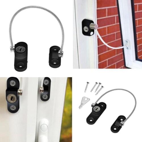 Door Window Security Lock Aluminum Alloy Door Window Restrictor Limiter Key Children Security Car Window Cable Limit Lock
