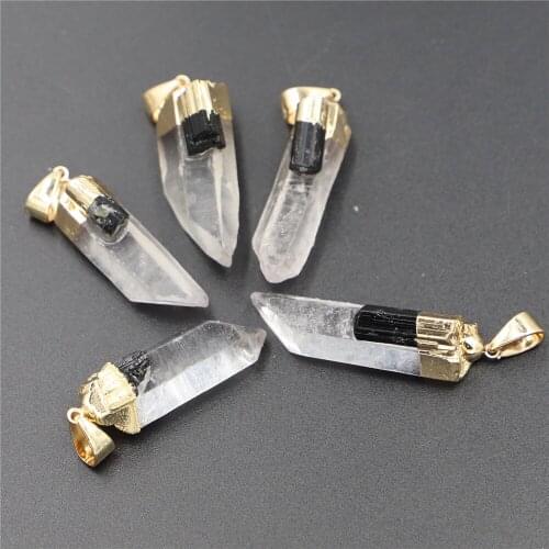 Transparent Crystal Pillar Black Tourmaline Pillar Aura Pendant Necklace for Womens Jewelry Making Natural Gems Chakra Stone