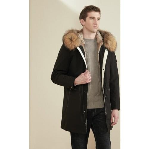 Parka Men Jacket Luxury Hooded Warm Real Rabbit Fur Liner Coat Casual Fashion High Quality