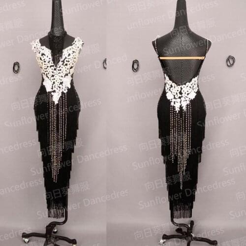 New Black Latin dance dress, Rumba Jive Chacha Ballroom Latin Dance Dress Girls Women,latin dress girlfringe latin