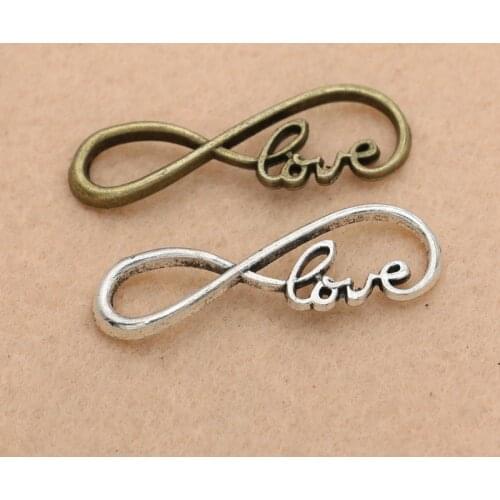 Infinity Hope Love Charm Pendant fit Bracelet Necklace Tibetan Silver Plated Jewelry DIY Making Accessories 38x13mm 10pcs