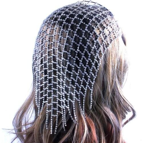 Luxury Rhinestone Headpiece Headband Wedding Accessories Mesh Crystal Tassel Hair Chain Bridal Hair Jewelry for Girl Party Gifts