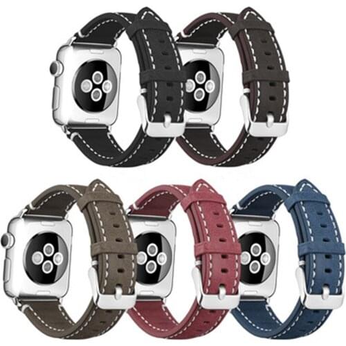 Leather Band Loop Strap for Apple Watch 6 SE 5 4 44mm 40mm Business Genuine Leather band for iWatch Series 3 2 1 42mm 38mm