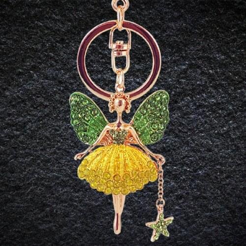 Rhinestone-Crystal Cute Alloy Butterfly Fairy Keychain Keyring Handbag Pendant Dance Spirit Car Key Ring Female Jewelry Gift