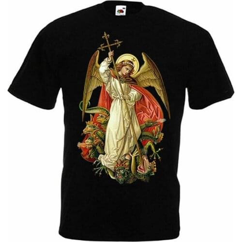 St. Michael The Archangel Destroy Devil. Christian Catholic Statue T-Shirt. Summer Cotton Short Sleeve O-Neck Mens T Shirt New