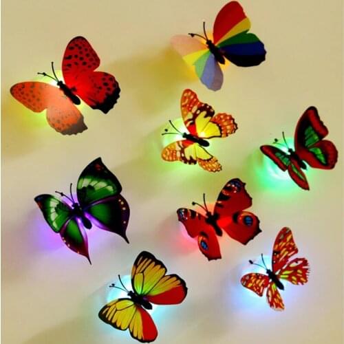 Luminous Led Light Up Butterfly Decoration Pvc Magnet 3D Butterfly Wall Sticker Decals Home Decor Poster for Kids Rooms