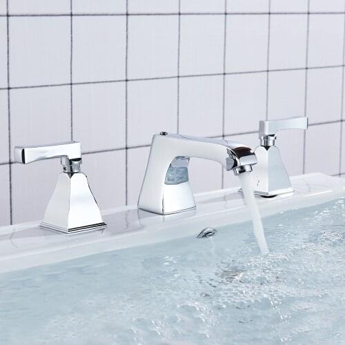 Uythner Fashion 3pcs Long Spout Basin Faucet Dual Handle Mixer Tap Chrome/Black Bronze/Brushed Nickle Hot Cold Water Mixer