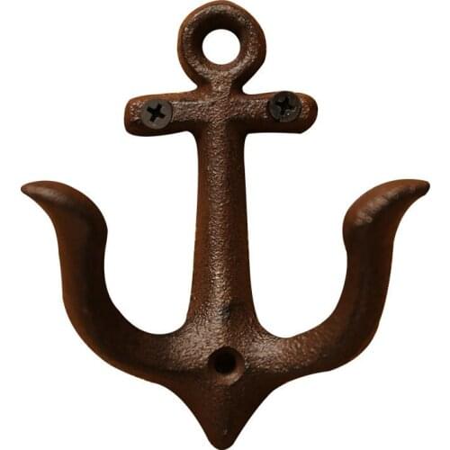 Vintage Rustic Cast Iron Nautical Anchor Design Wall Coat Hooks Rack Decor Wall Mounted Antique Metal Home Bathroom Towel Hanger