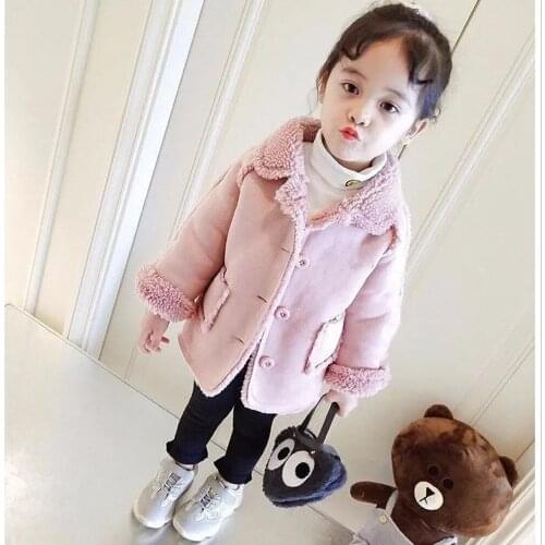 2-7 Years Toddler Baby Girl Suede Velvet Jacket For Girls Pink Beige Cute Childrens Outerwear Little Kids Winter Coat For Girls