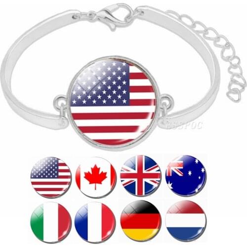 American Flag Bracelet Russian Flag Print Women Charm Bracelet USA UK CA Germany France Netherlands Italy Australia Flag Jewelry