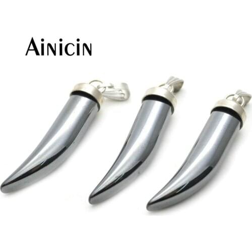 10pcs Black Hematite 8x35mm Chili Charms Horn Shape Pendants Fashion Jewelry Making Findings