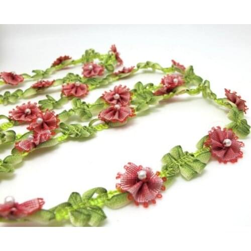 2 Yards Woven Rococo Ribbon Trim with Rose Flower Buds|Decorative Floral Ribbon|Scrapbook Materials|Clothing|Decor