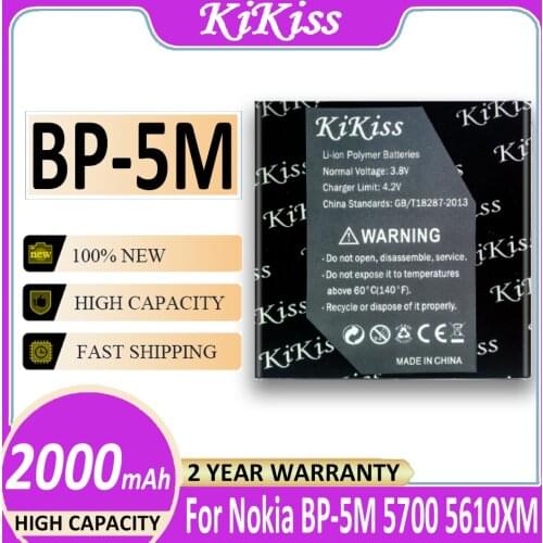 2000mAh kikiss BP-5M phone battery for Nokia 6220 Classic 6500 Slide 8600 Luna 6110 Navigator 5610 5700 6500S 7390 Bateria