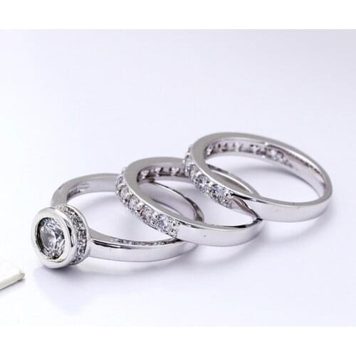 3pcs sets Lucky ring White and Yellow Color Pave Shiny cubic zirconia Womens Jewelry rings