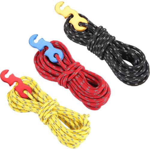 4pcs 3mm Adjustable Wind Rope With S-Ring Hooks High-strength Reflective Rope Outdoor Windproof Tent Rope Tent Accessories