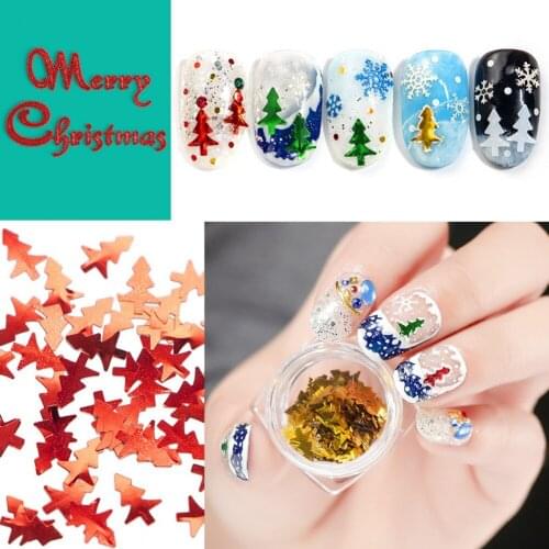 6 Color/Set Xmas Tree Nail Art Sequins Christmas Decorations Nail Thin Sticker Designs Manicure Nail Stickers Nail Accessories