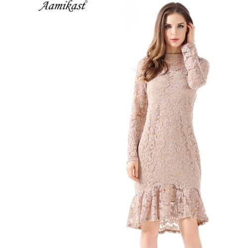 Aamikast Womens Elegant Sexy Lace See Through Tunic Casual Club Bridesmaid Mother of Bride Dress Skater Mermaid Party Dress