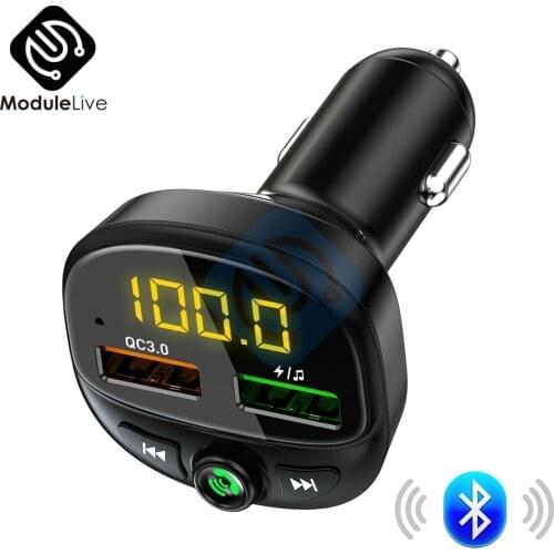 Dual USB Charging Quck Car Charger Bluetooth 5.0 QC3.0 Voltmeter Volt Voltage Monitoring Universal for Moblie Phone and Car 12V