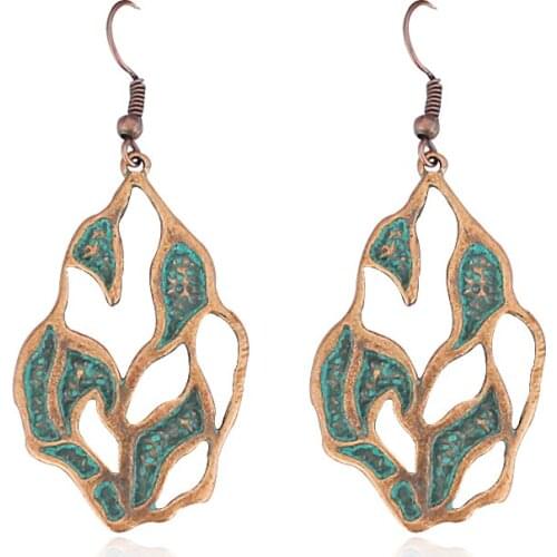 Hollow Vintage Totem Irregular Leaf Vines Earrings Ethnic Bronze Tricolor Exaggerated Bohemian Feminine Charm Jewellery