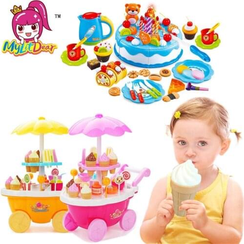 MylitDear Brand Toys DIY Toys 80Pcs Pretend Play Cutting Birthday Cake Food Toy Kitchen For Children Plastic Play Food Tea Set