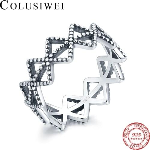 Colusiwei Stylish Simple Triangle Authentic 925 Sterling Silver Vintage Ring for Women Patter Jewelry Anillo Finger Ring