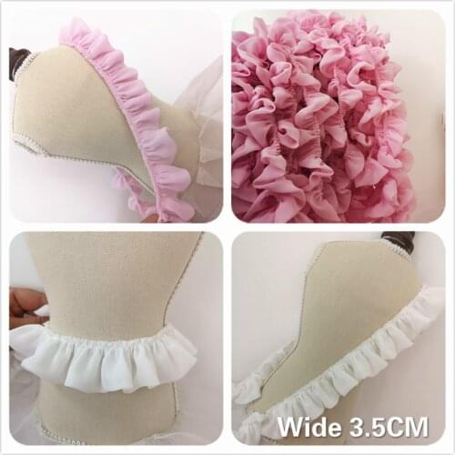 3.5CM Wide Double Layers White Pink 3D Pleated Chiffon Lace Ribbon Dress Collar Ruffle Trim DIY Sewing Decor Guipure Supplies