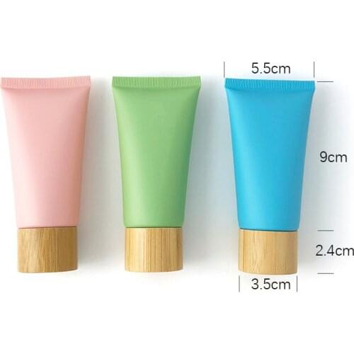 50ML X 50 Matte Pink Blue Green Cream Bottle,50g Empty Squeeze Soft Tube Bamboo Screw Lid, Frost Facial Lotion Cosmetic Package
