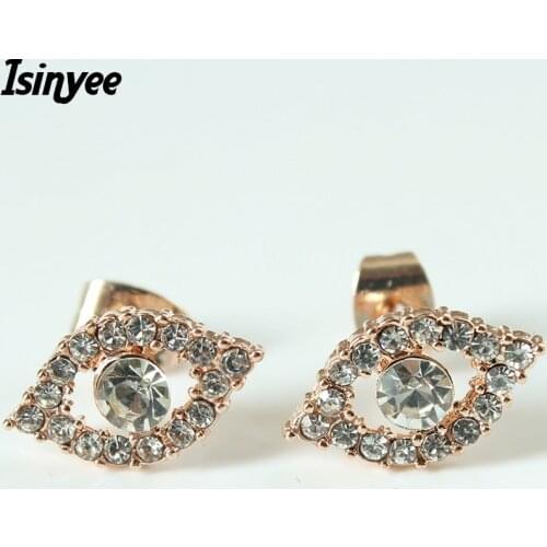 ISINYEE Fashion Crystal Turkish Evil Eye Stud Earrings For Women Girls 2017 Trendy Hand of Fatima Small Jewelry Brincos Gifts