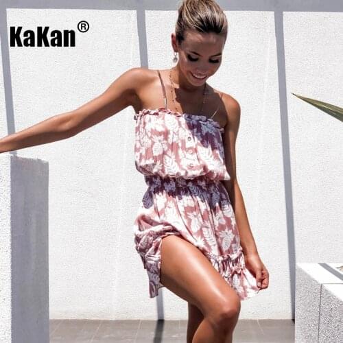 KaKan Printed Elasticated Collar Sexy Dress 2020 Summer Hot Selling Explosive Dress