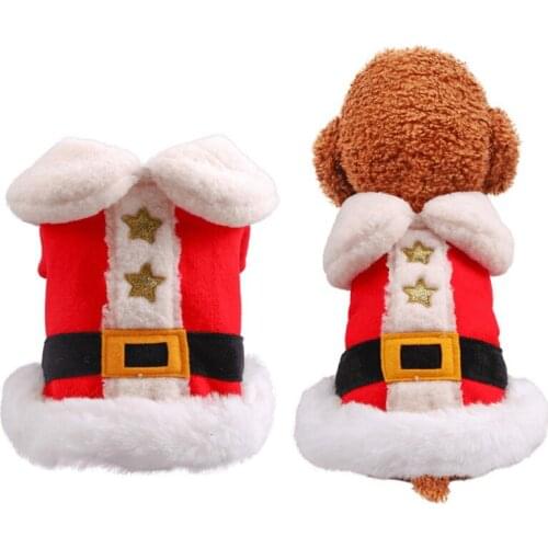 Santa Pet Dog Costume Clothes For Small Dogs Winter Warm Christmas Stars Festive Cotton Coat Jackets Puppy Outfit