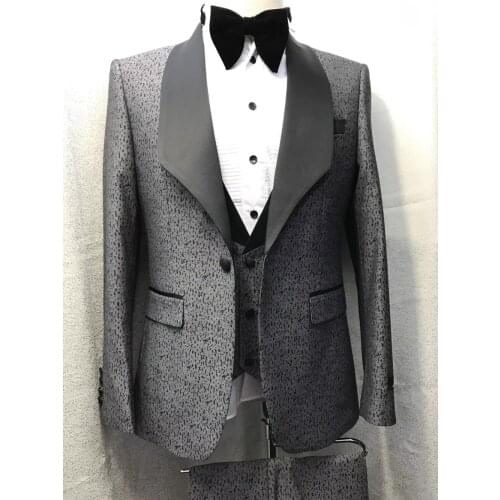 Suit men Gray Slim Fit 3 Pieces Tuxedo Groom Groomsman Host stage Singer costume terno masculino wedding suits for men with pant