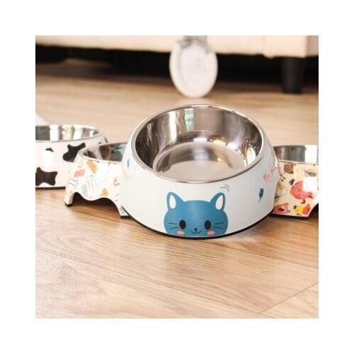 Round Stainless Steel Pet Cat Bowl Cute Thickened Non-Slip Cat Dog Food Bowl Double Detachable Anti-Drop Cat Bowl