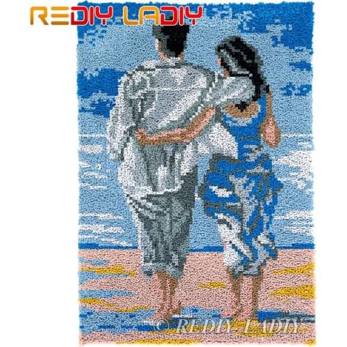 Latch Hook Kits Love Couples Chunky Yarn Embroidery Crocheting Tapestry Kits Needlework Arts & Crafts DIY Carpet Rug 58*86cm