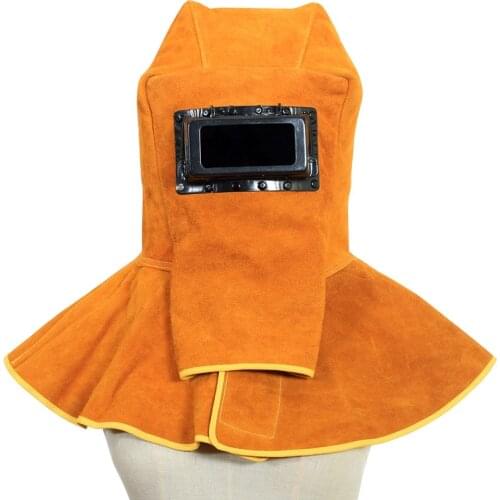 Cowhide Welder Mask Welding Helmet Eyes Protection Sparkproof Head-Mounted Leather Hood Grinding -15-65 Arc Tig
